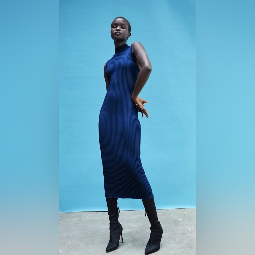 Zara Blue Ribbed Maxi Dress